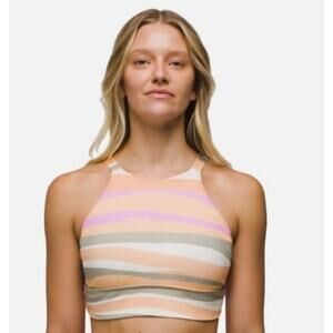 NWT prAna Size L Orange Waves Sun Shade Swim Top Cutout Back Swimsuit Beach